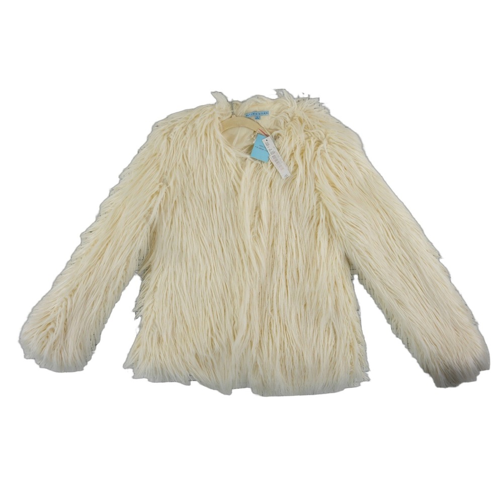 NEW Antonio Melani Faux Fur Jacket Women's Size Large Ivory‎ Shaggy Statement